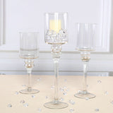 Set of 3 | Clear Long Stem Cylinder Glass Vase Candle Holders