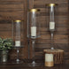 Set Of 3 | Clear Gold Rimmed Long Stem Glass Hurricane Candle Stands
