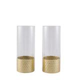 2 Pack | 12inch Glass Cylinder Vases with Gold Honeycomb Base | Glass Candle Holder Set
