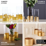 Set of 3 | Glass Cylinder Vases with Gold Honeycomb Base | Glass Candle Holders | 8