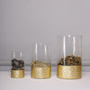 Set of 3 | Glass Cylinder Vases with Gold Honeycomb Base | Glass Candle Holders | 6" | 8" | 10"