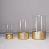 Set of 3 | Glass Cylinder Vases with Gold Honeycomb Base | Glass Candle Holders | 6" | 8" | 10"