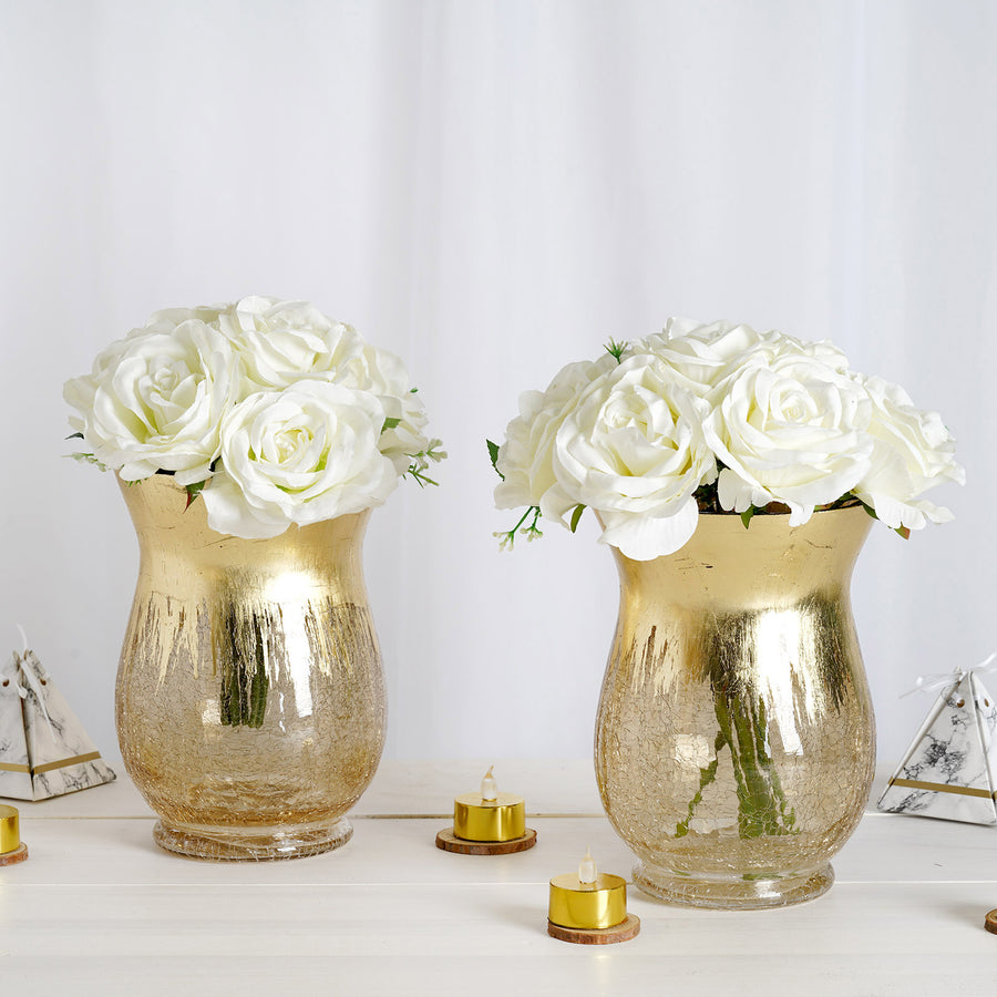 Gold Crackle Glass Flower Vase | Hurricane Candle Holders