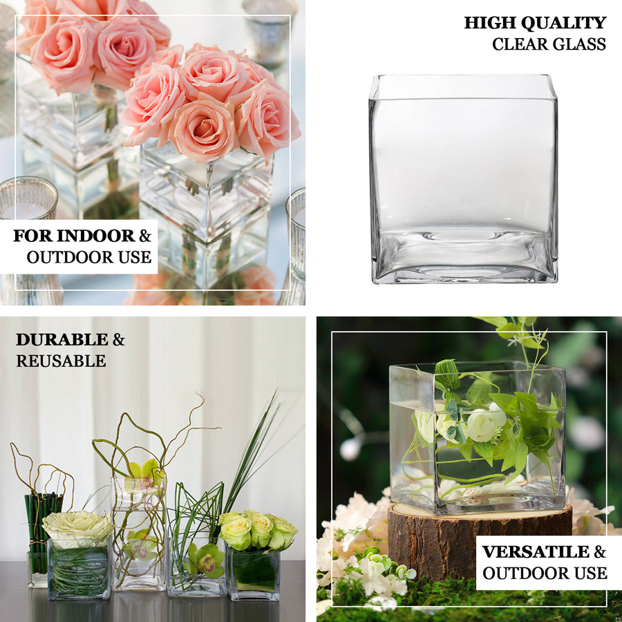 4" Premium Square Glass Florist Vases