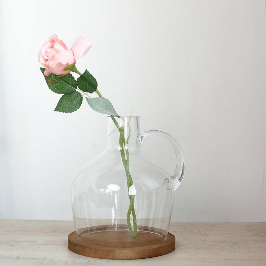 10" Heavy Duty Clear Glass Vases | Candle Holder Centerpiece | Glass Cloche Jar Dome With Wooden Base