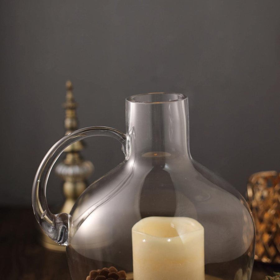 10" Vessel Jar Glass Vases | Heavy Duty Glass Candle Holder | Clear Vase Jar With Wooden Base