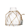 8" Tapered Neck Clear Glass Bud Vase | Flower Jar With Twine Net Accent and Metal Coin Tag