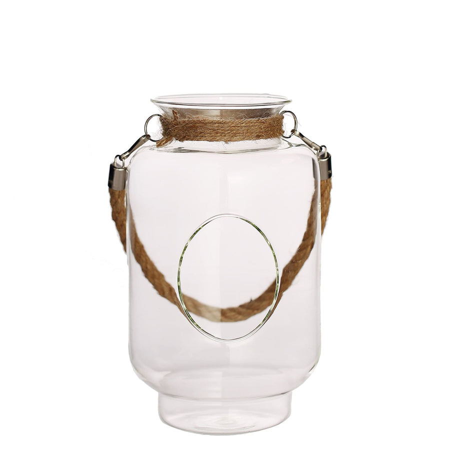 2 Pack | 16.5" Clear Glass Vase Jar with Twine Rope Handle | DIY Hanging Glass Terrariums#whtbkgd