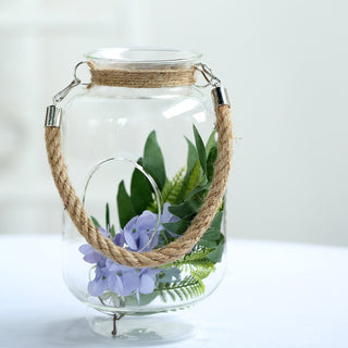 Clear Glass Vase Jar with Twine Rope Handle