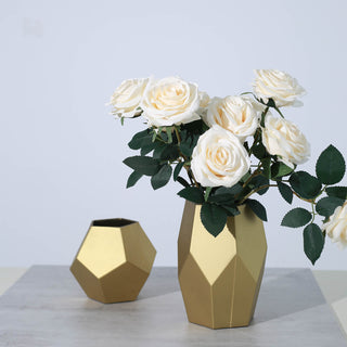 The Perfect Wedding Decor - Set of 2 Matte Gold Modern Geometric Flower Vases