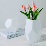 Set of 2 | Geometric Flower Vases, Matte White Modern Glass Vases Table Centerpiece - 5inch | 8inch