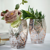 2 Pack | 8inch Mercury Glass Vases | Pentagon Geometric Vases | Silver / Rose Gold