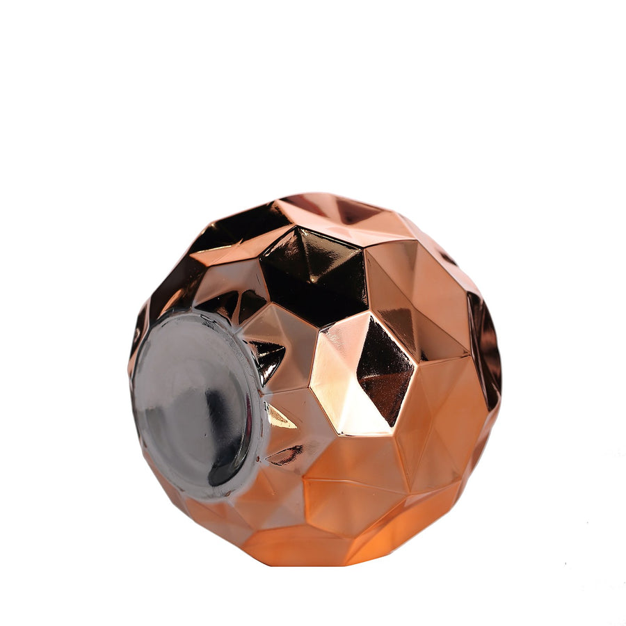 2 Pack | 6 inch Rose Gold Mercury Glass Vases | Honeycomb Geometric Vases