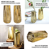 2 Pack | 8 inch Gold Mercury Glass Vases | Geometric Vases Flower Centerpieces
