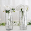 2 Pack - 11" Silver Striped Cylinder Glass Candle Holders Centerpieces