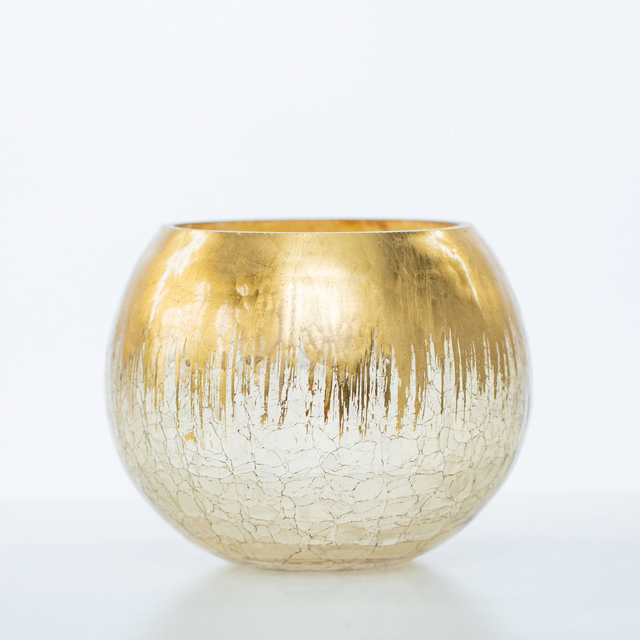 4.5" Gold Foiled Crackle Glass Flower Vase, Bubble Glass Vase#whtbkgd