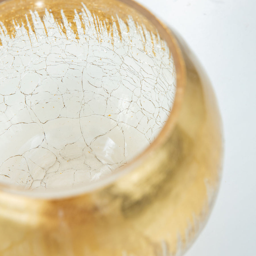 4.5" Gold Foiled Crackle Glass Flower Vase, Bubble Glass Vase