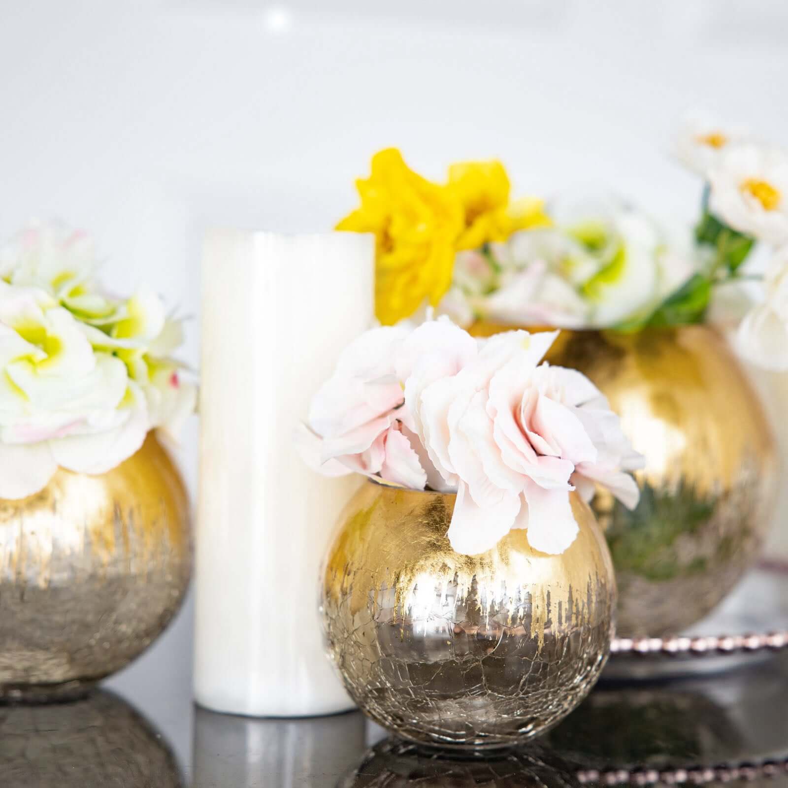 Description Picture 3 of itemGlass Flower Vase Gold Foiled Crackle Bubble - Stylish Centerpiece for Events 4.5"