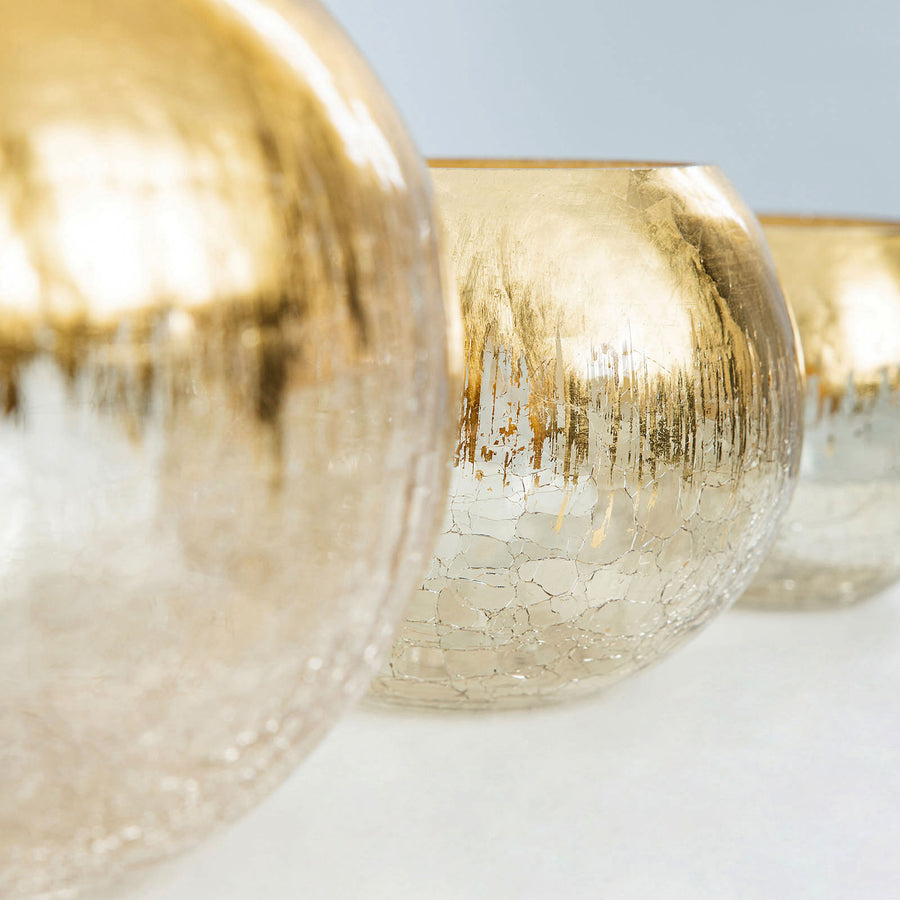 4.5" Gold Foiled Crackle Glass Flower Vase, Bubble Glass Vase