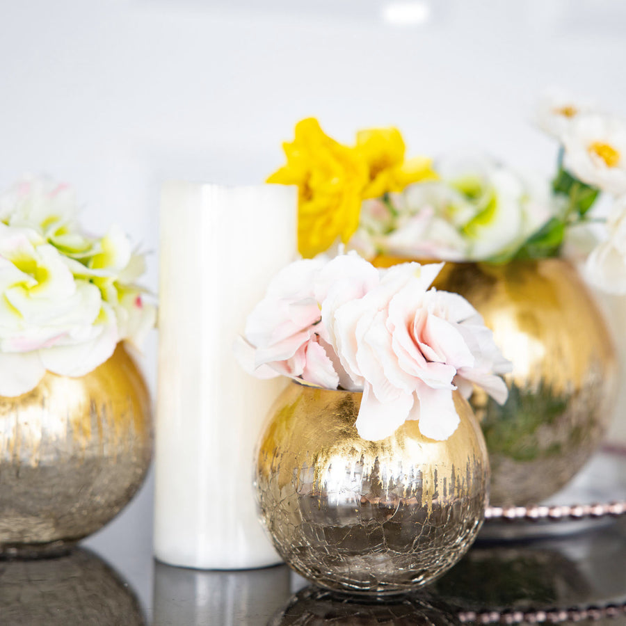 6" Gold Foiled Crackle Glass Flower Vase, Bubble Glass Vase