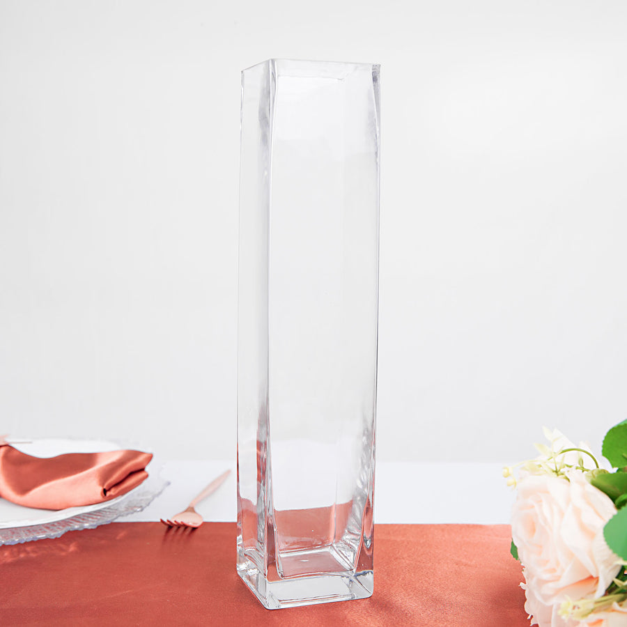 12 Pack | 14inch Heavy Duty Square Glass Cylinder Vases, Clear Glass Flower Vase