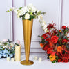 24Inch Tall Brushed Gold Metal Trumpet Flower Vase Wedding Centerpiece