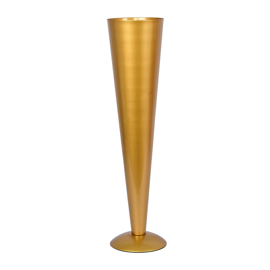 28Inch Tall Brushed Gold Metal Trumpet Flower Vase Wedding Centerpiece#whtbkgd