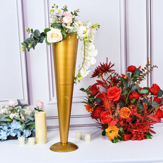 Make a Statement with the 28" Tall Brushed Gold Metal Trumpet Flower Vase