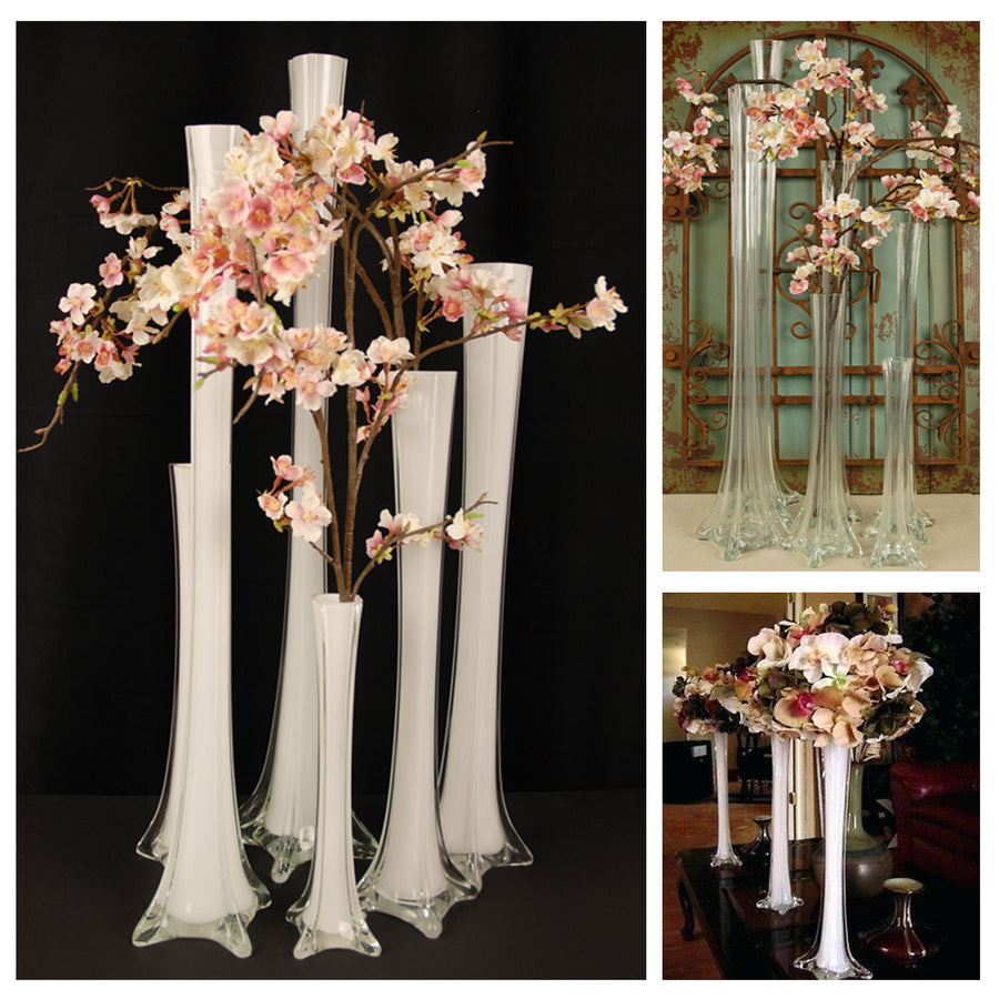 28inch Eiffel Tower Wedding Glass Vases- 6 PCS-White