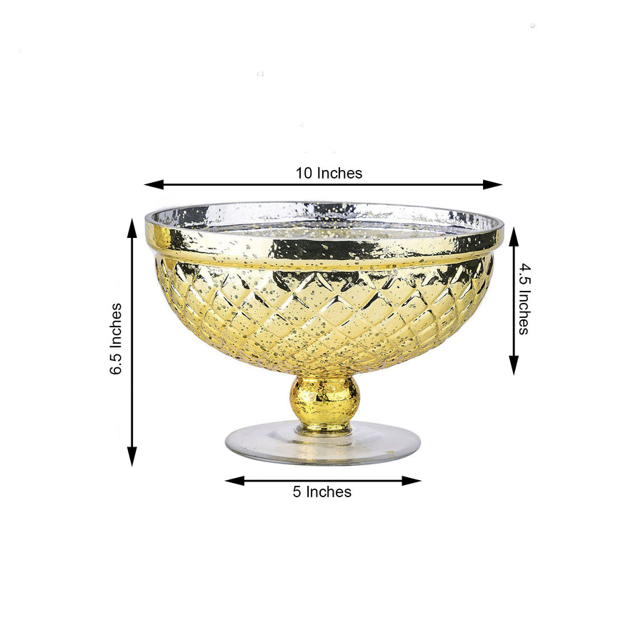 10" Gold Mercury Glass Compote Vase, Pedestal Bowl Centerpiece
