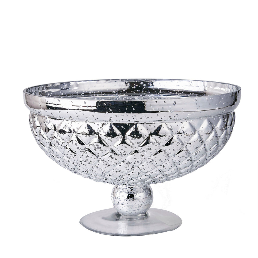 10inch Silver Mercury Glass Compote Vase, Pedestal Bowl Centerpiece #whtbkgd