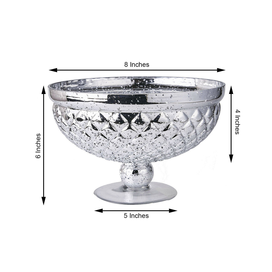 8" Silver Mercury Glass Compote Vase, Pedestal Bowl Centerpiece