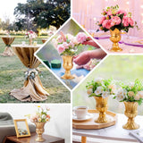 2 Pack | 6inch Gold Metal Trumpet Style Flower Table Pedestal Vase, Antique Mini Compote Vase