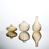 Set of 3 | Gold Glass Ribbed Design Mini Flower Bud Vases, Table Centerpiece Set - Assorted#whtbkgd