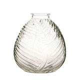 4 Pack | 5" Embossed Glass Bud Vases, Round Embossed Leaf Flower Vases - Clear