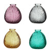 4 Pack | 5" Embossed Glass Bud Vases, Round Embossed Leaf Flower Vases - Assorted Colors#whtbkgd
