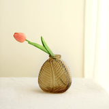 4 Pack | 5" Embossed Glass Bud Vases, Round Embossed Leaf Flower Vases - Assorted Colors