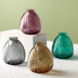 4 Pack | 5" Embossed Glass Bud Vases, Round Embossed Leaf Flower Vases - Assorted Colors