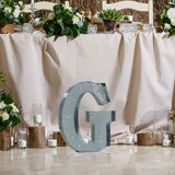 20" Vintage Galvanized Metal Marquee Letter Light Cordless With 16 Warm White LED - G