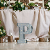 20" Vintage Galvanized Metal Marquee Letter Light Cordless With 16 Warm White LED - P