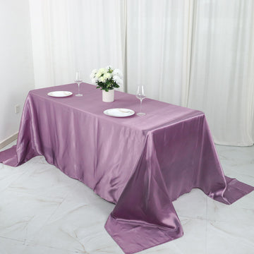 90"x132" Violet Amethyst Satin Seamless Rectangular Tablecloth