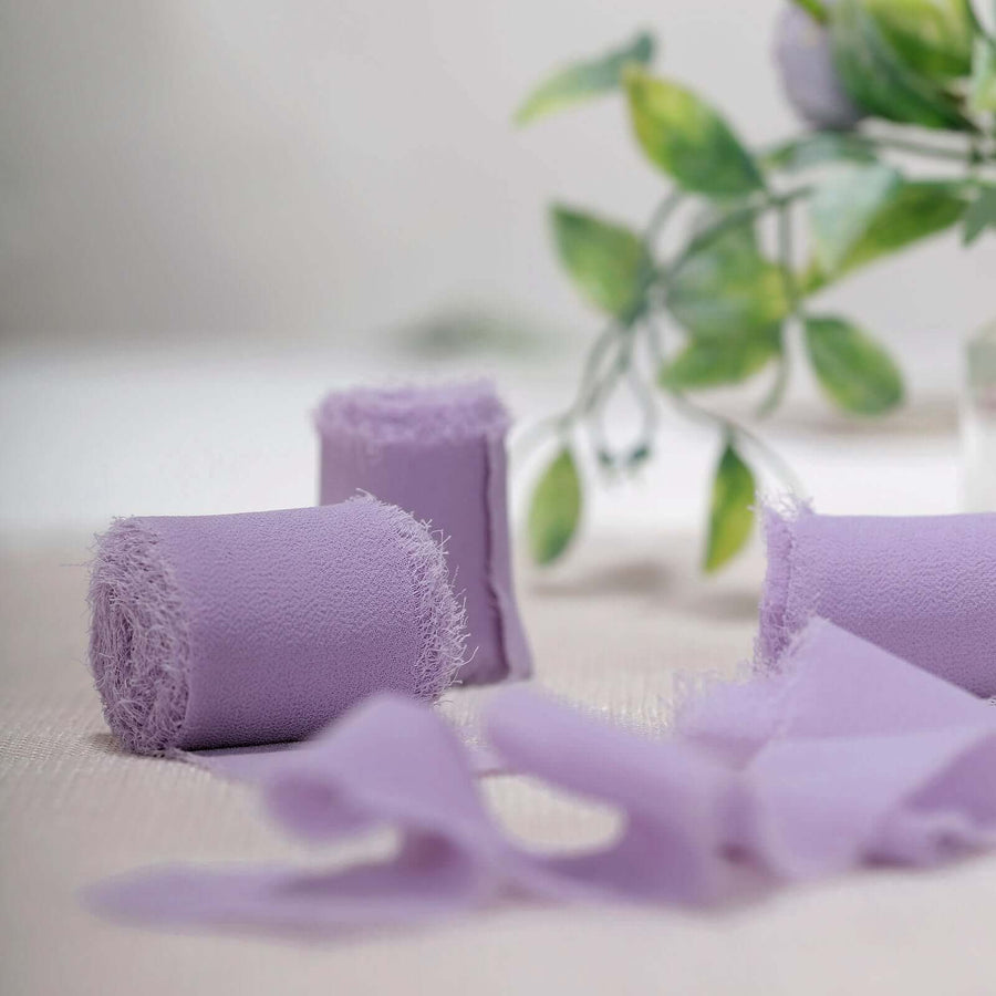 Violet Amethyst Silk-Like Chiffon Linen Ribbon Roll For Bouquets, Wedding Invitations Gift Wrapping