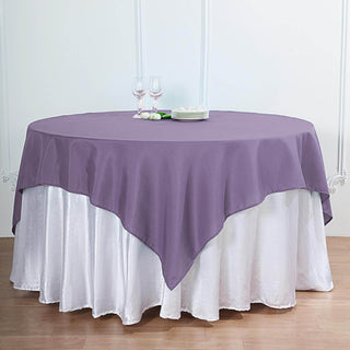Elevate Your Event Decor with the 54"x54" Violet Amethyst Square Seamless Polyester Table Overlay