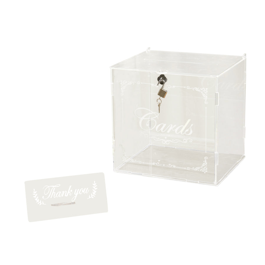 Clear Acrylic Wedding Card Box With Lock, Key & Thank You Sign Stand#whtbkgd