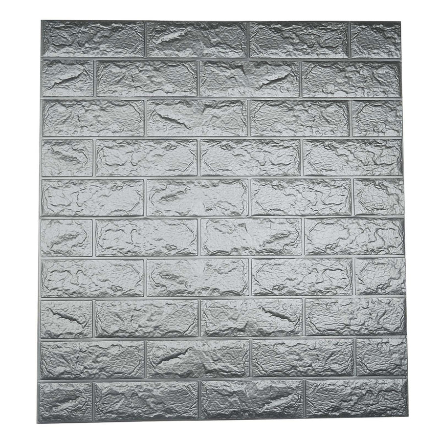 10 Pack | Metallic Silver Foam Brick Peel And Stick 3D Wall Tile Panels - Covers 58sq.ft
