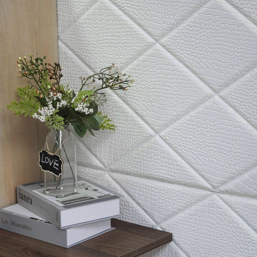 40 Sq Ft White 3D Foam Alligator Skin Wall Panels Self Adhesive Ceiling Tiles