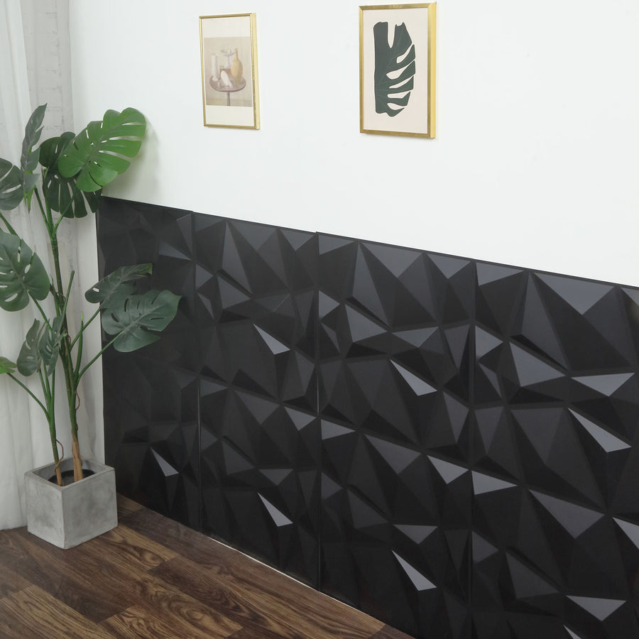 12 Pack | 20inch x 20inch Matte Black 3D Texture PVC Diamond Design Wall Tiles