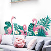 Green Tropical Palm Leaves & Flamingo Wall Decals, Peel Removable Stickers