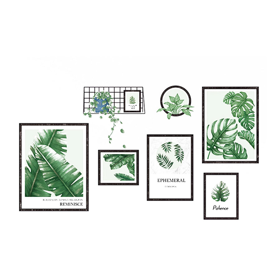 Green Tropical Plant Leaves Flat Frame Wall Decals, Art Decor Stickers#whtbkgd