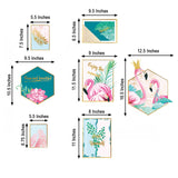 Green Tropical Palm Leaves & Flamingo Flat Frame Wall Decals, Decor Stickers